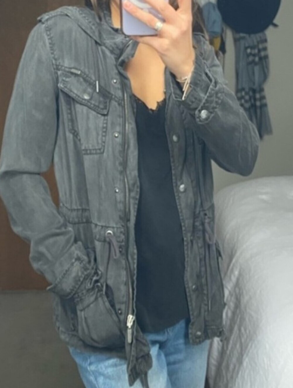 Max Jeans Washed Gray Utility Military Jacket Size XS